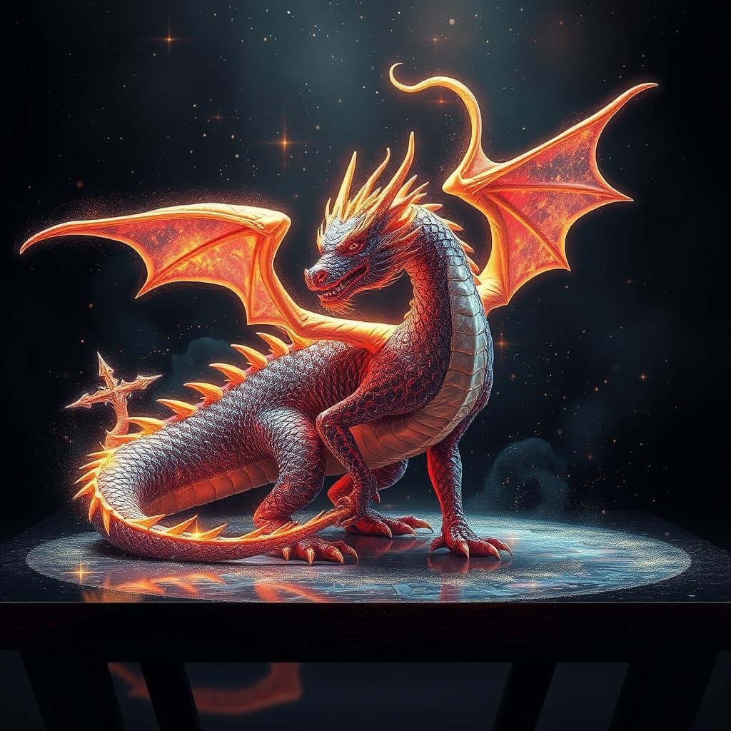 4d dragon print design table with shimmering dust 4