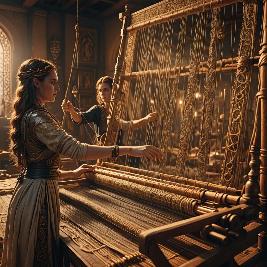 Arachne and Athena Weaving a Tapestry: Digital Art