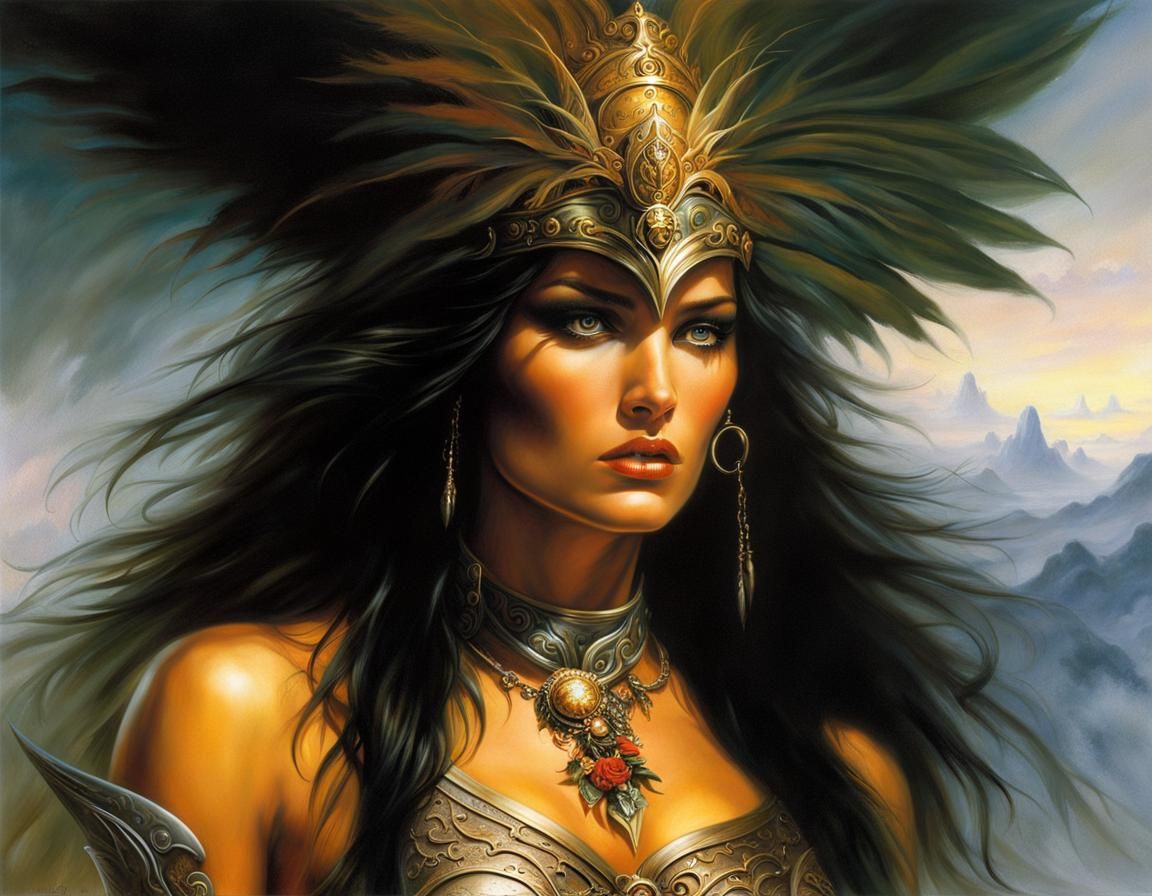 Ethereal Female Warrior in Hyperdetailed Oil Painting