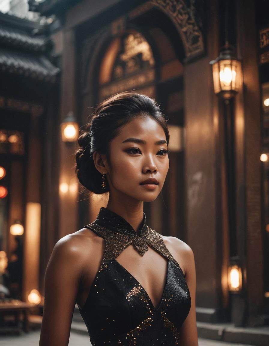 Stunning Brown-Skinned Woman in Black Dress