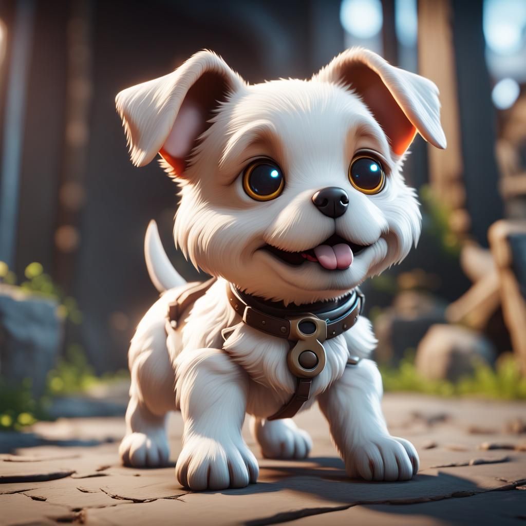 Cute Dog in Epic 3D Game Cinematic Style