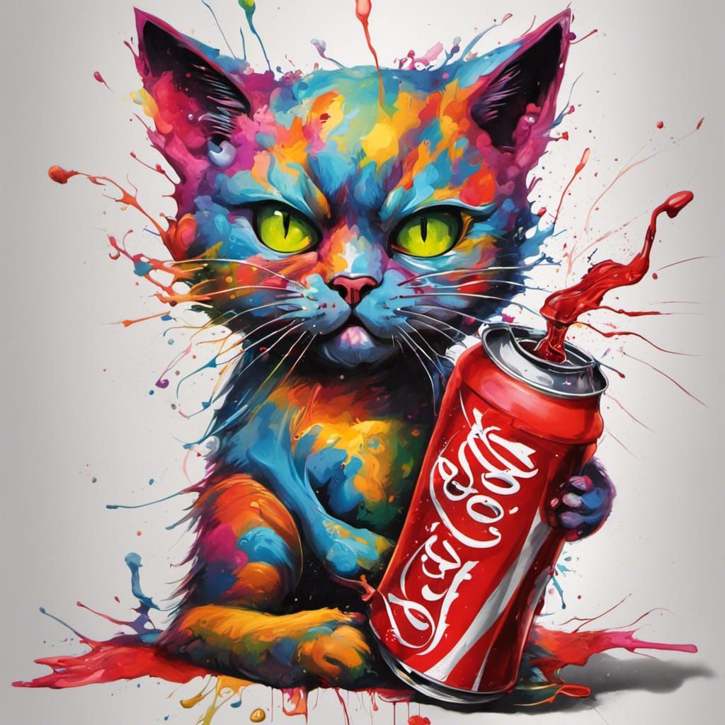 Coke Drinking Cat in Graffiti Splash Art Style