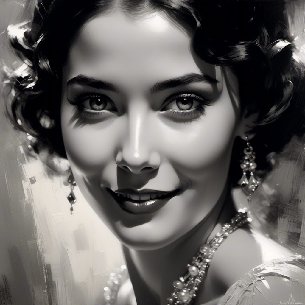 Art Deco Woman Portrait in Monochrome Style