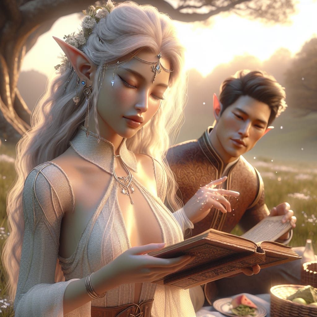 Shamoira Woodbrook and Virran Nightfall apprentices to the High Mage of Shadowthorn studying outside