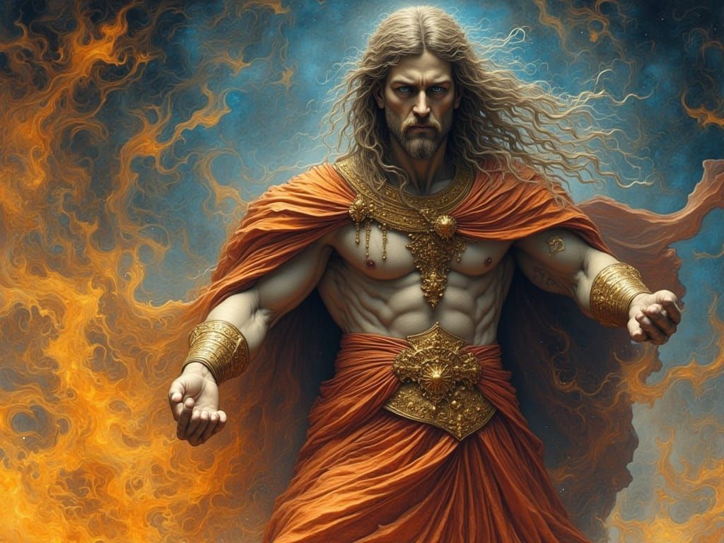 Prometheus Titan Forged by Hephaestus in Splash Art Style