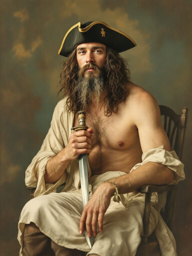 Blackbeard Portrait in Vintage Christmas Card Style