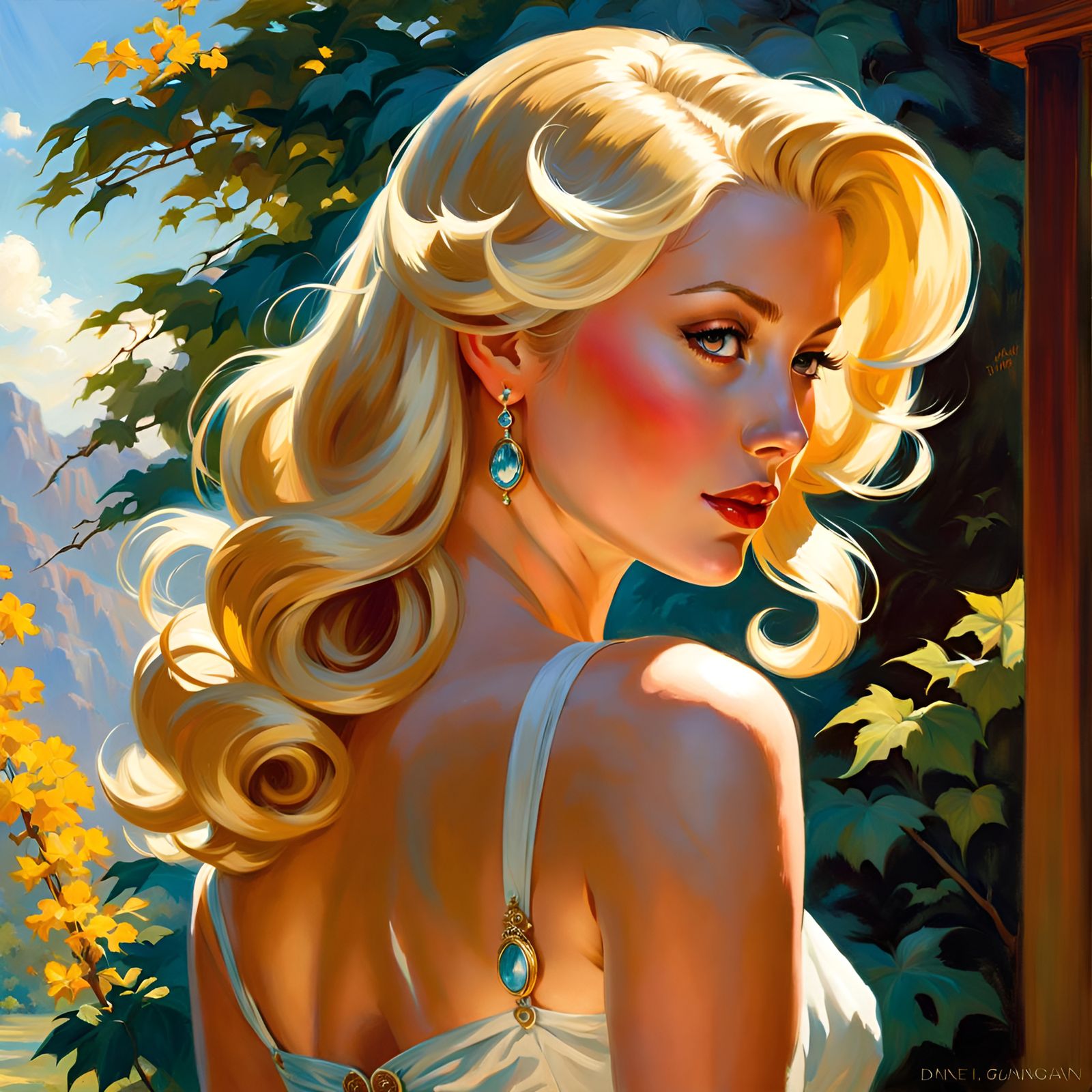 Gorgeous Blonde Woman in a Fantasy Pin-Up Portrait