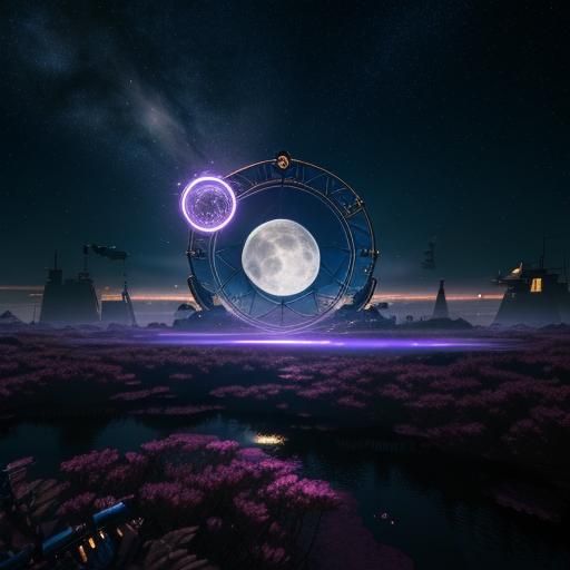 Steampunk Anime Pirate Under Starry Moonlit Sky