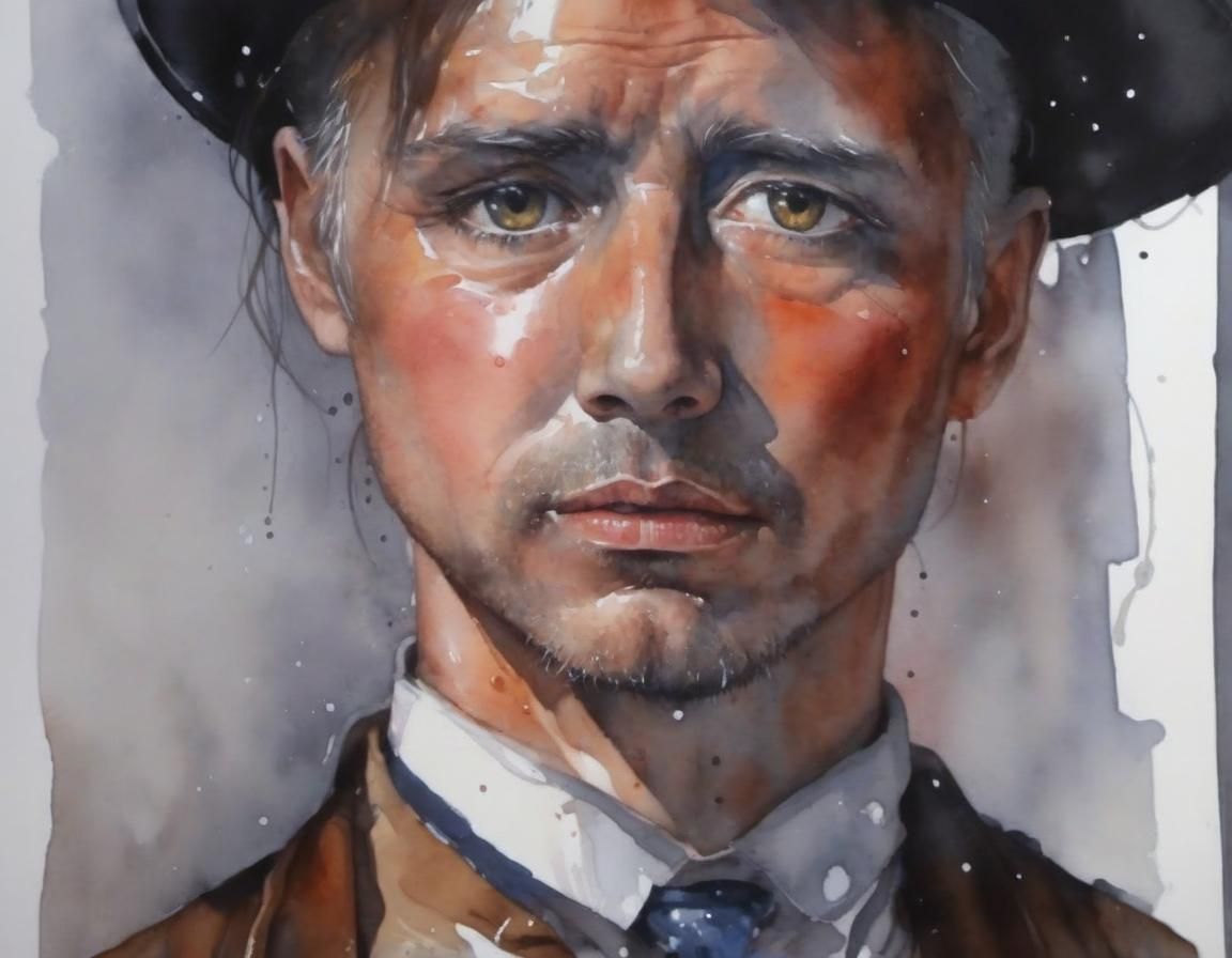 Disheveled Gloomy Face in Watercolor Style