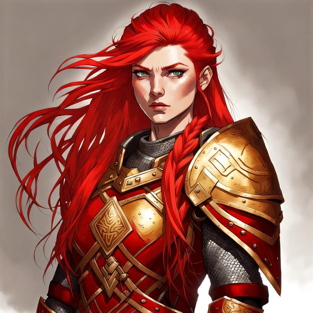 Viking Female Warrior with Red Hair and Gold Armor