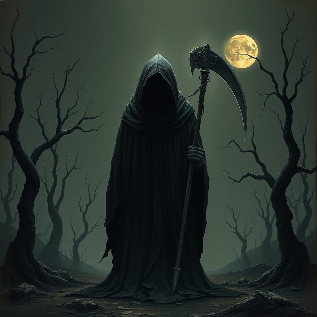 Grim Reaper in Dark Surrealist Style