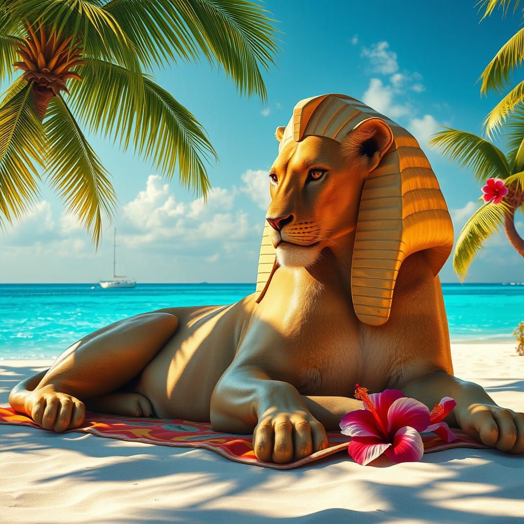 Lioness Goddess Soaks Up Summer Sun on Tropical Beach