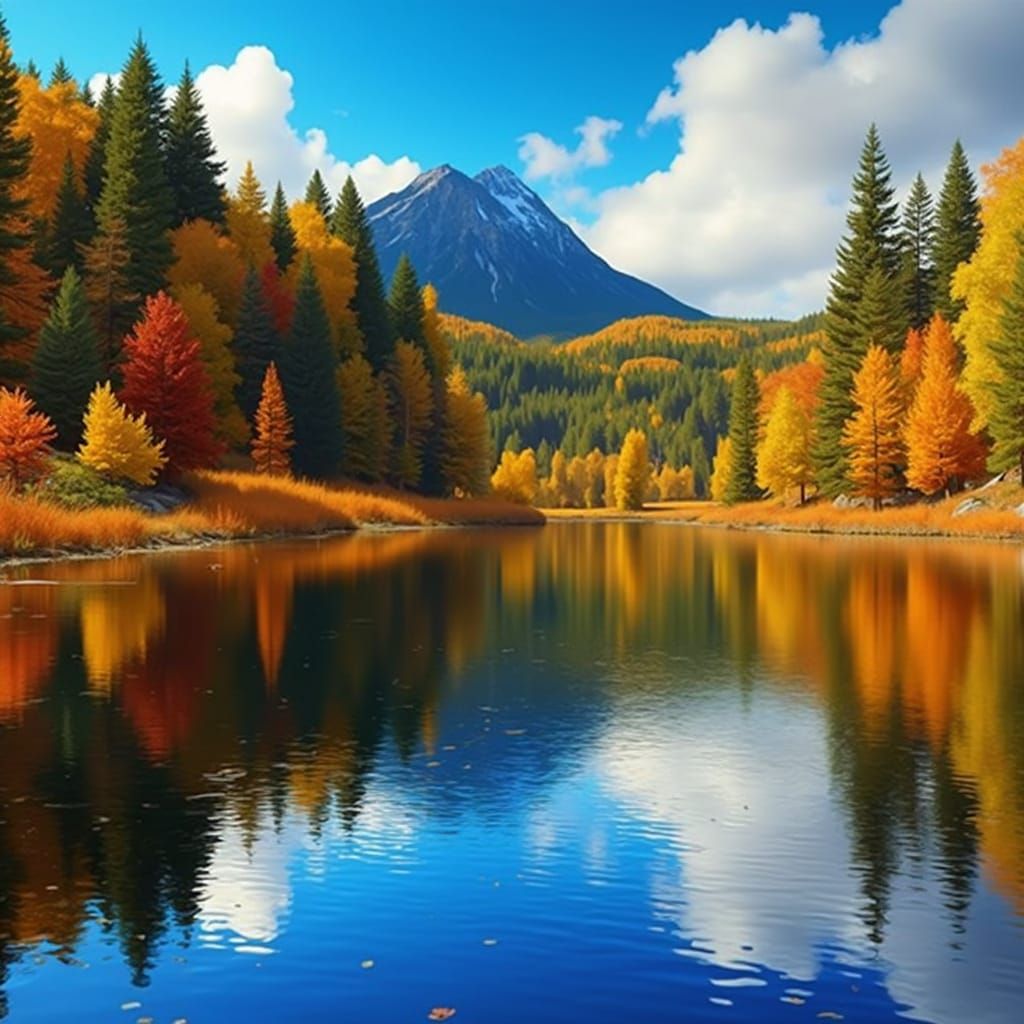 Autumn Forest Lake Vivid Splash Art