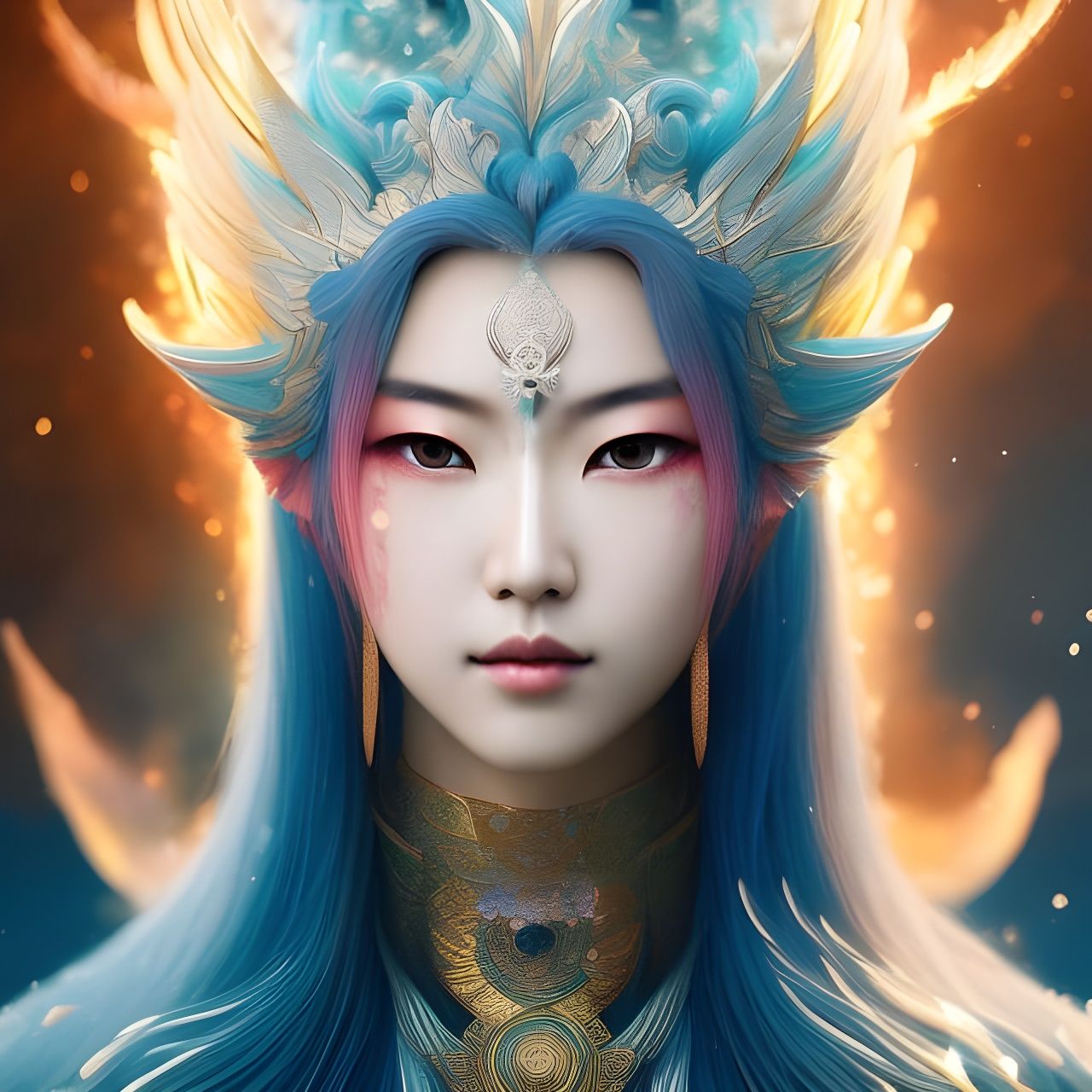 Cosmic Kitsune Goddess in Impasto Style