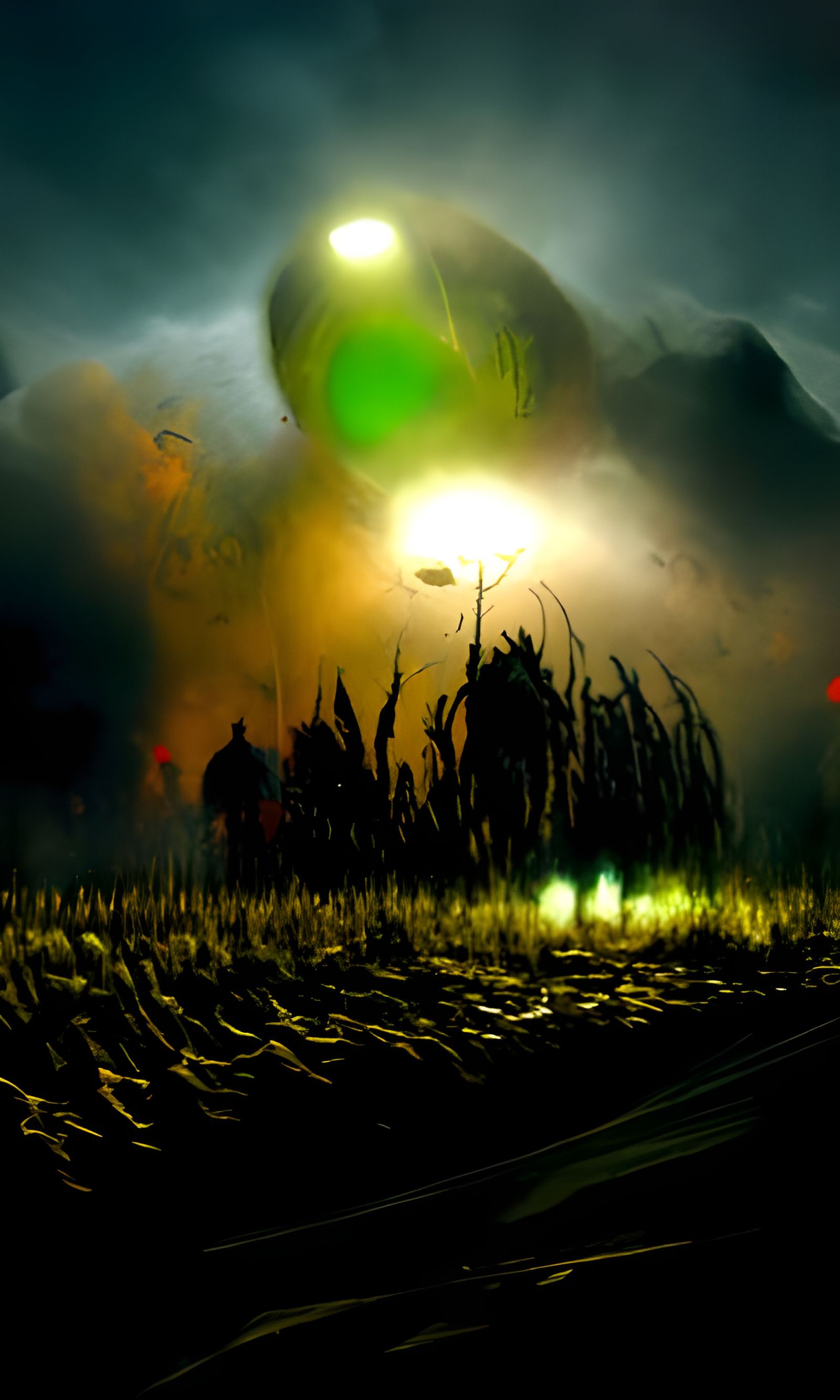 UFO Over Cornfield: Film Noir Digital Illustration