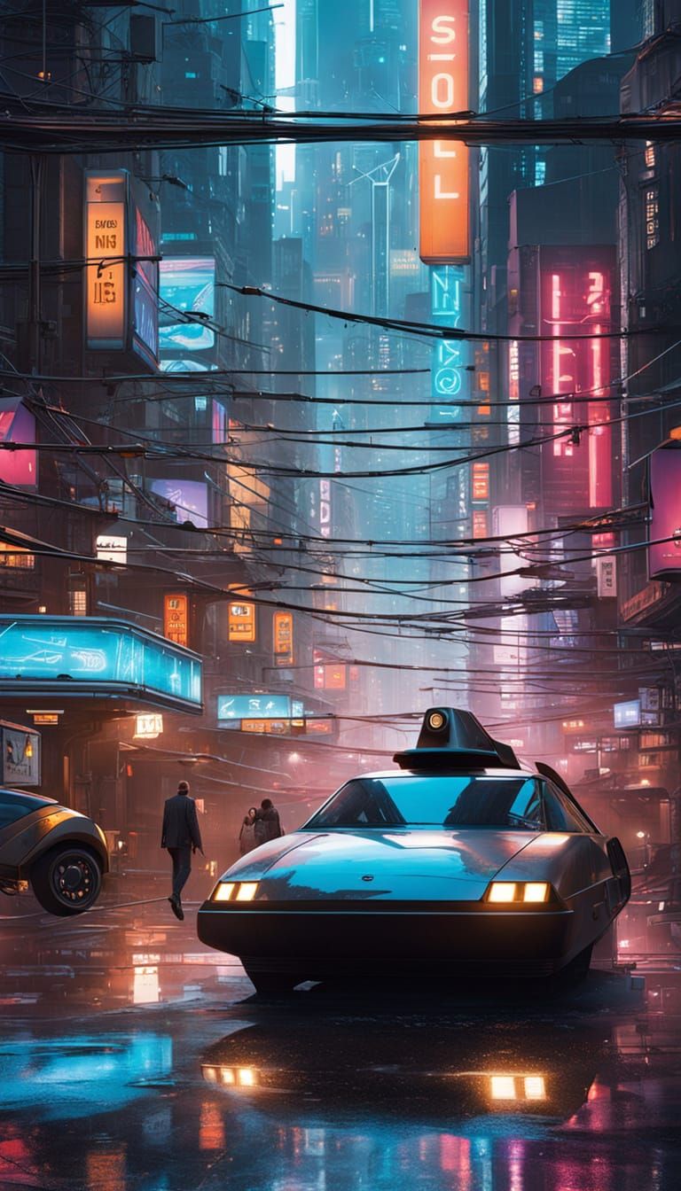Cyberpunk Metropolis at Night: Dark Skies and Neon Dreams
