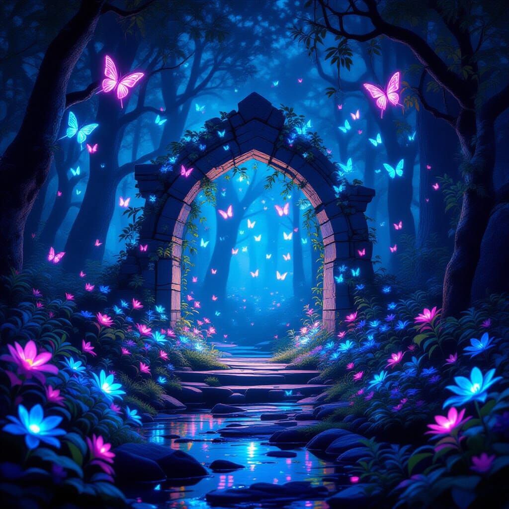Enchanted Glowing Forest Portal at Night