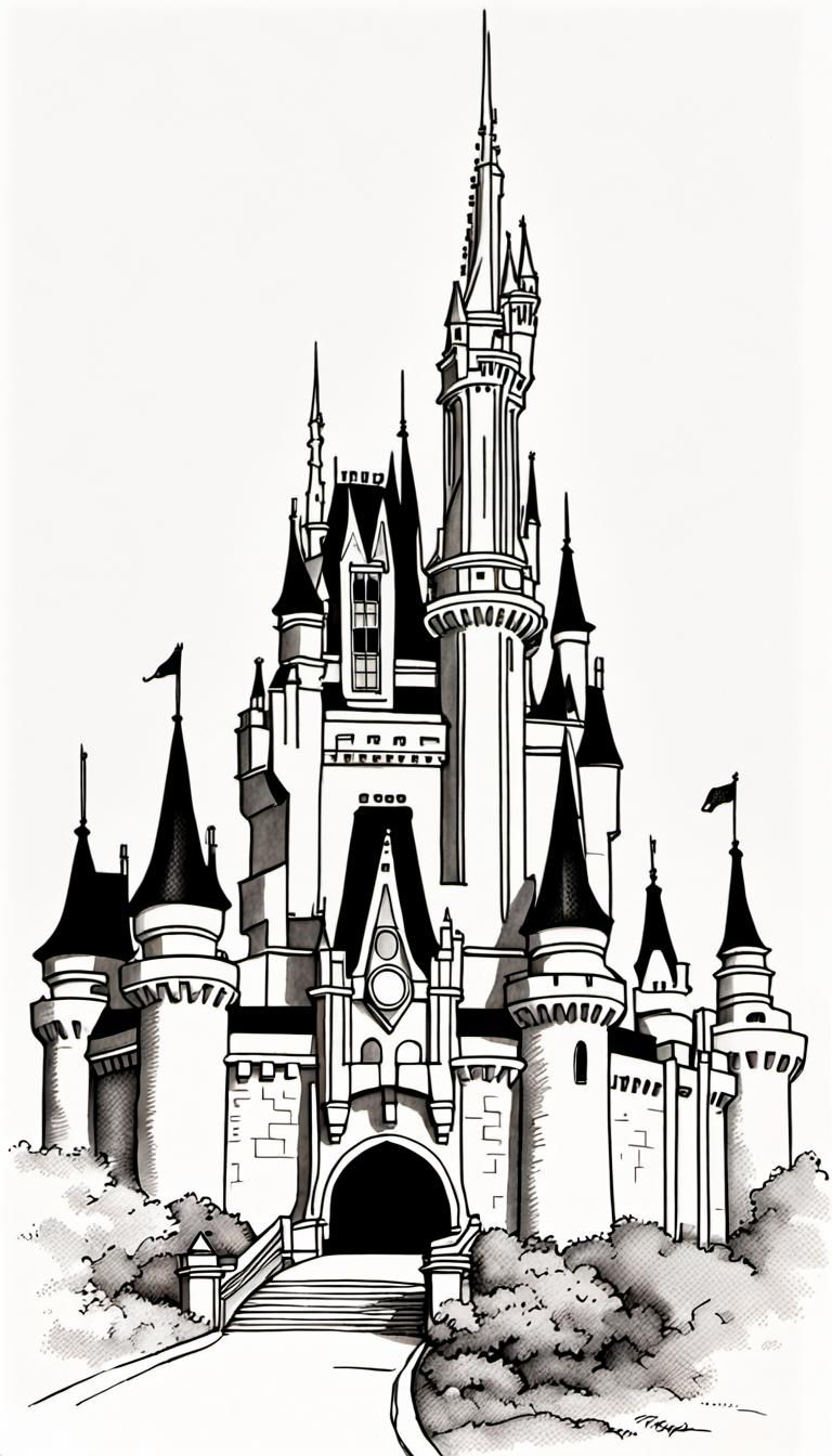 Walt Disney World Castle Pen Ink Illustration