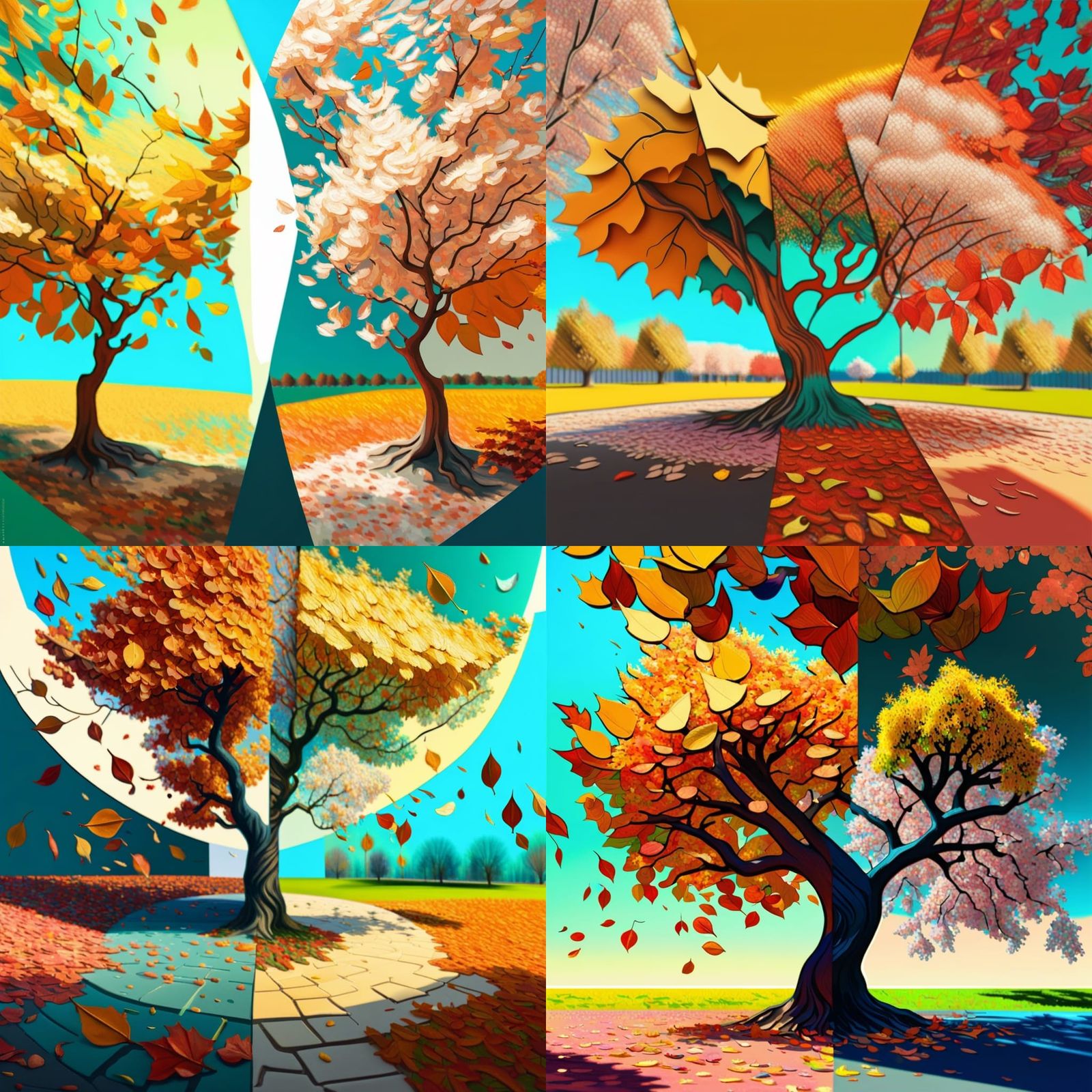 Surreal Autumn Spring Tree in Van Gogh Style