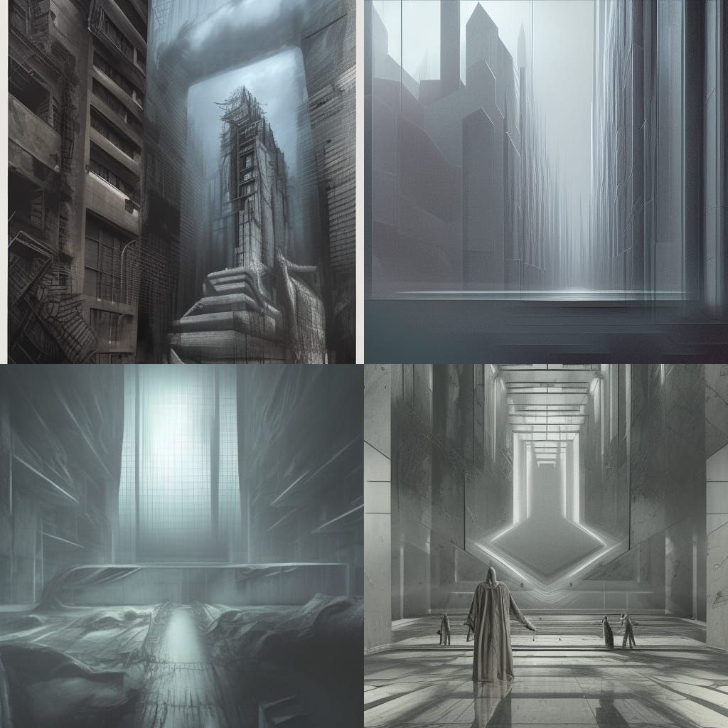 Ominous Mirror Concept Art in Brutalist Style
