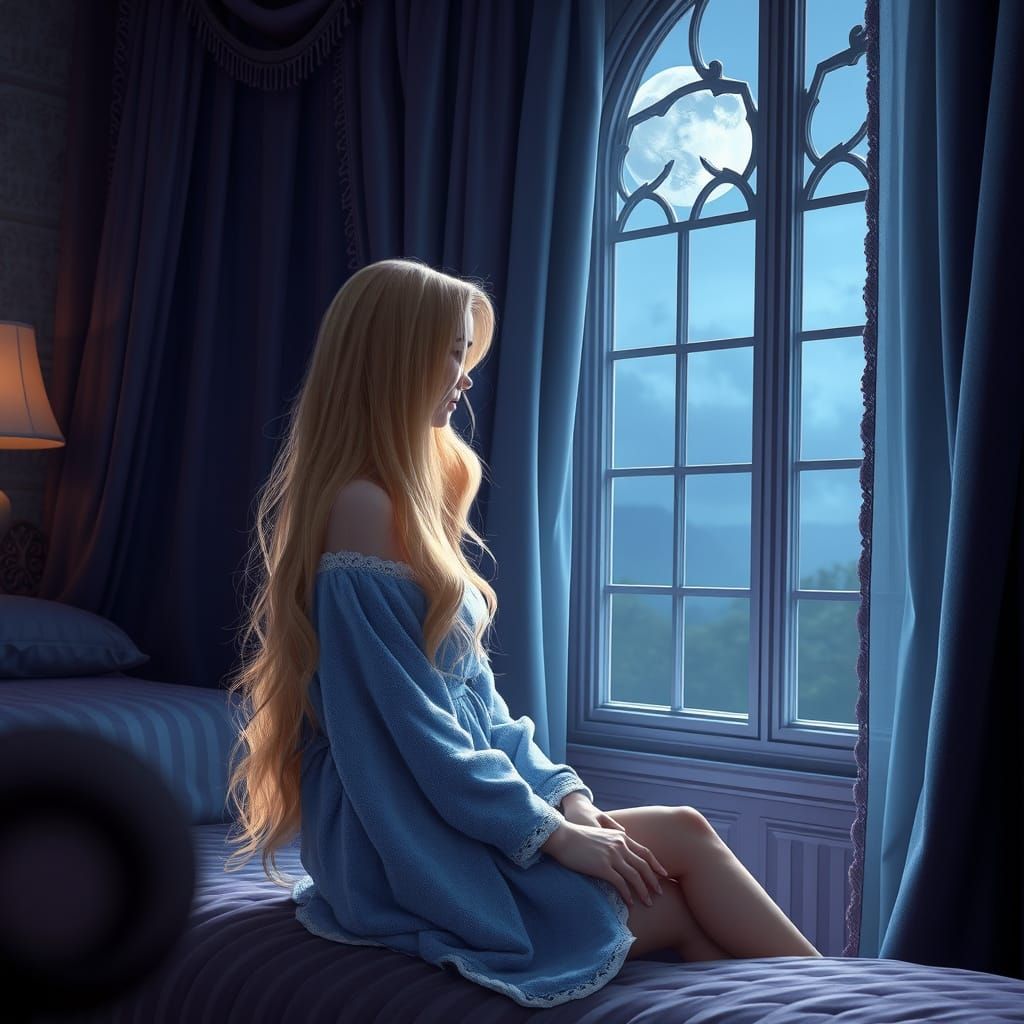 Ethereal Moonlit Bedroom Scene in Matte Painting Style