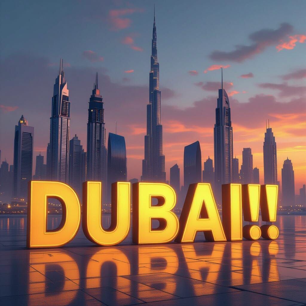 Dubai Cityscape at Sunset in Cyberpunk Style