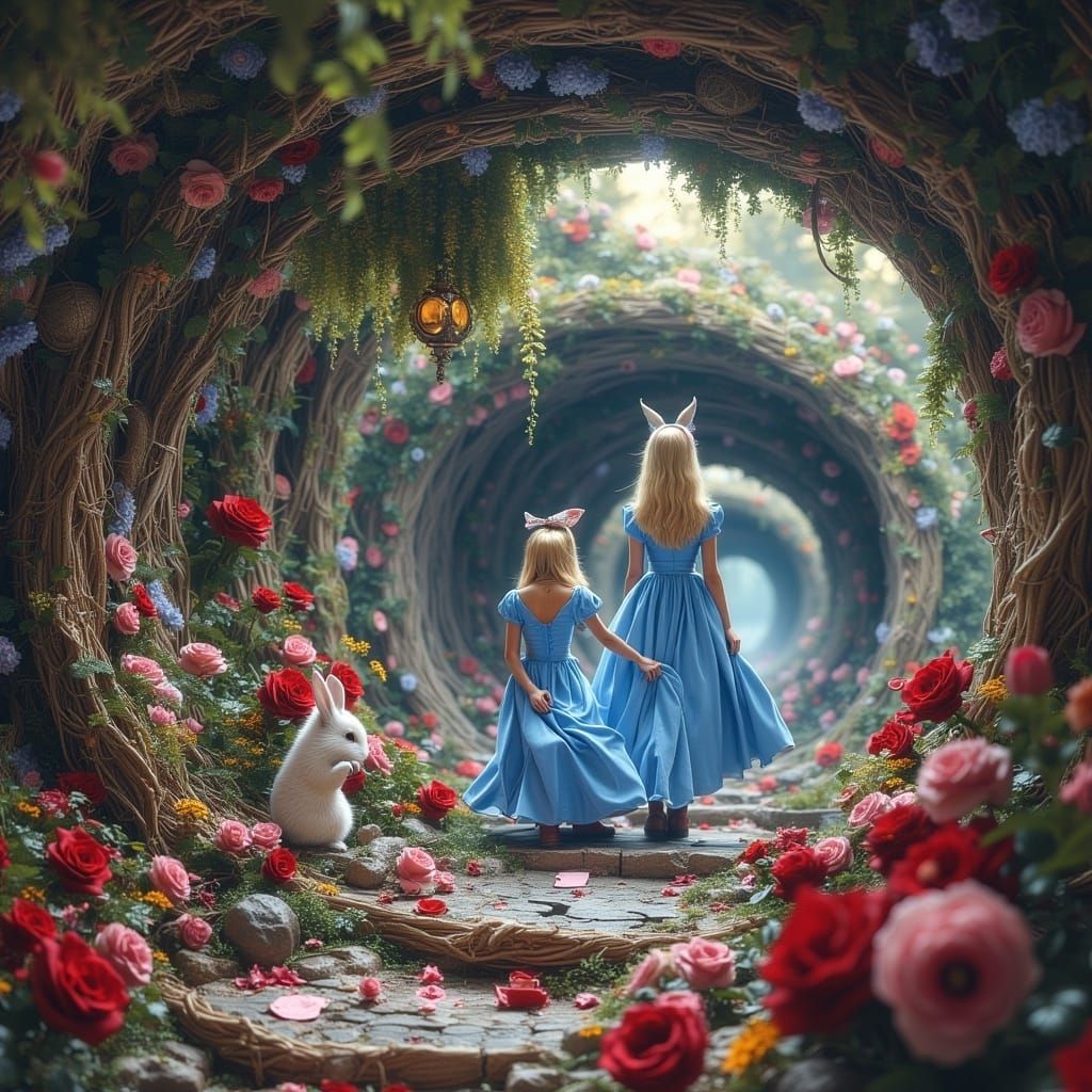 Whimsical Wonderland Portal Scene with Alice