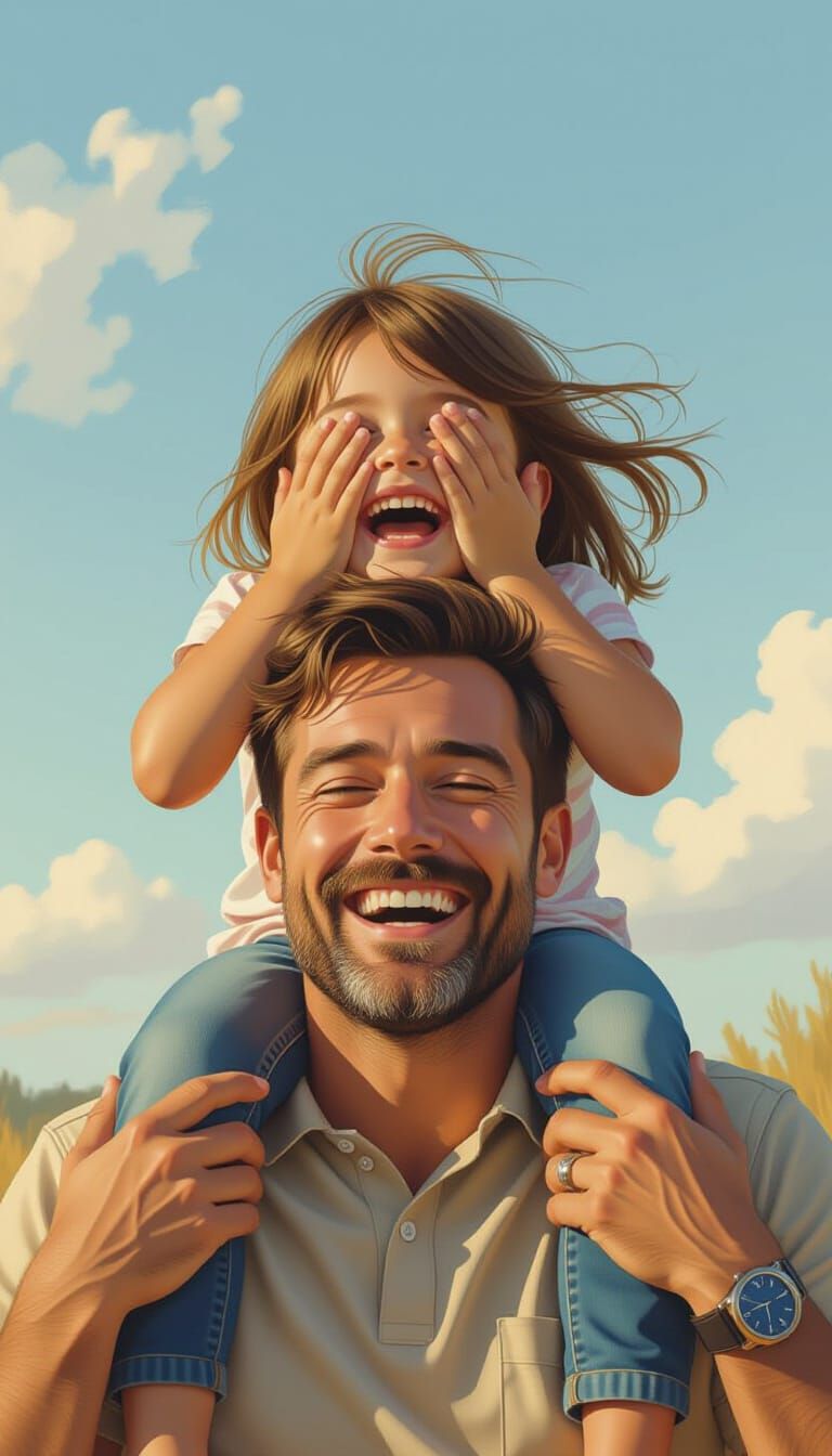 Father-Daughter Joy in Matte Painting Style