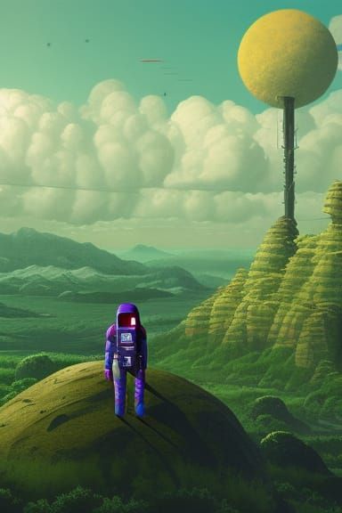 Astronaut Gazing at Lush Alien Landscape
