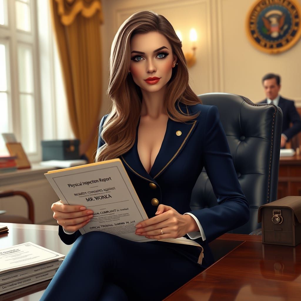 Véronique President at Her Desk, in Syd Mead Style