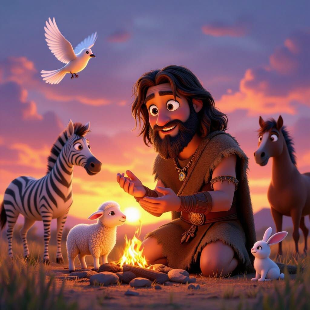 Abel Offers Lamb to God in Pixar Style