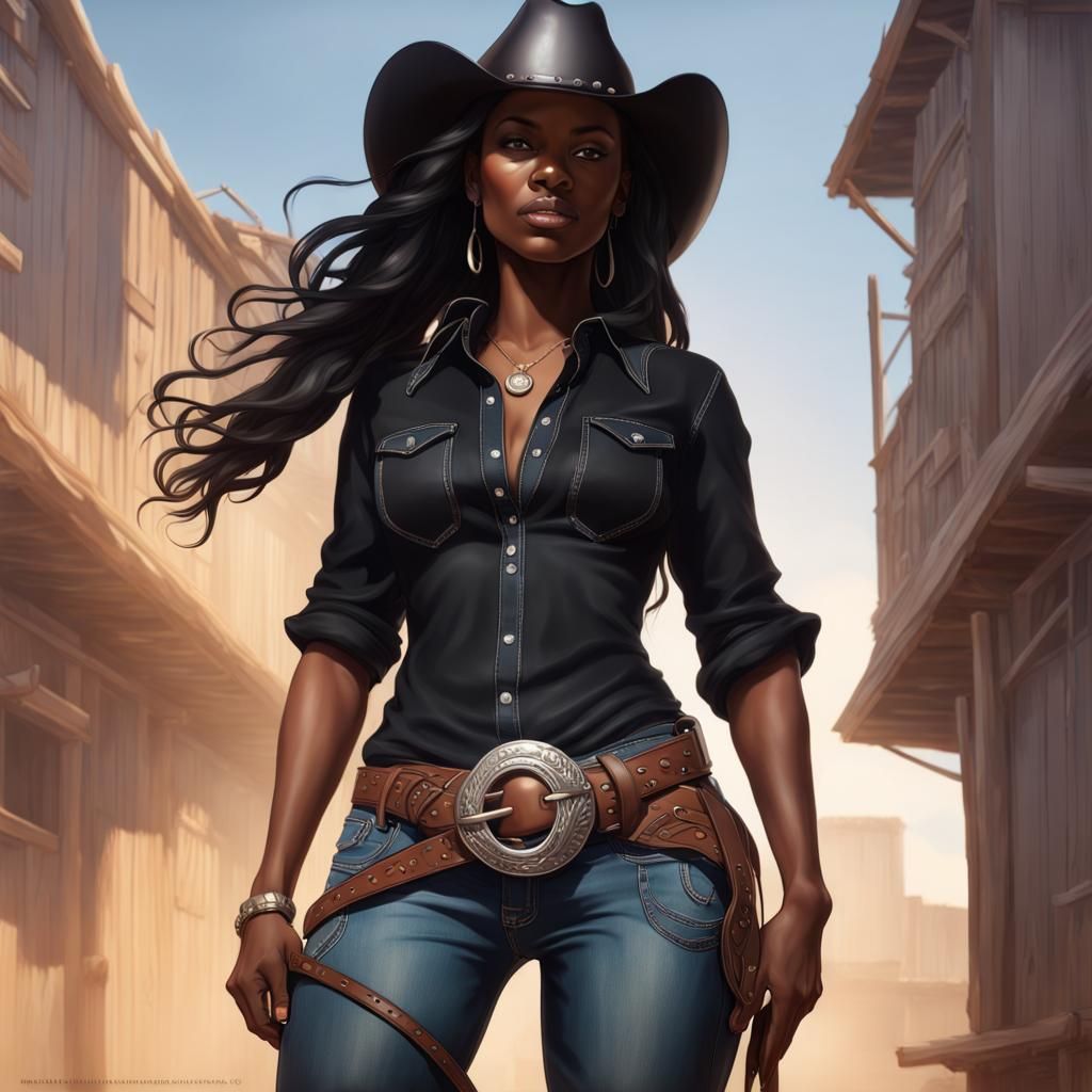 Black Woman as Cowgirl: Hyperdetailed Concept Art