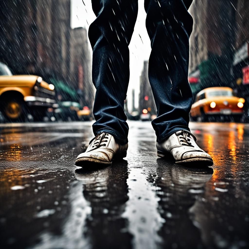 Dancing Feet in Rainy 1960s New York Street