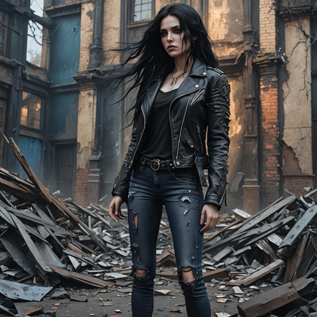 Gothic Girl with Black Leather Jacket