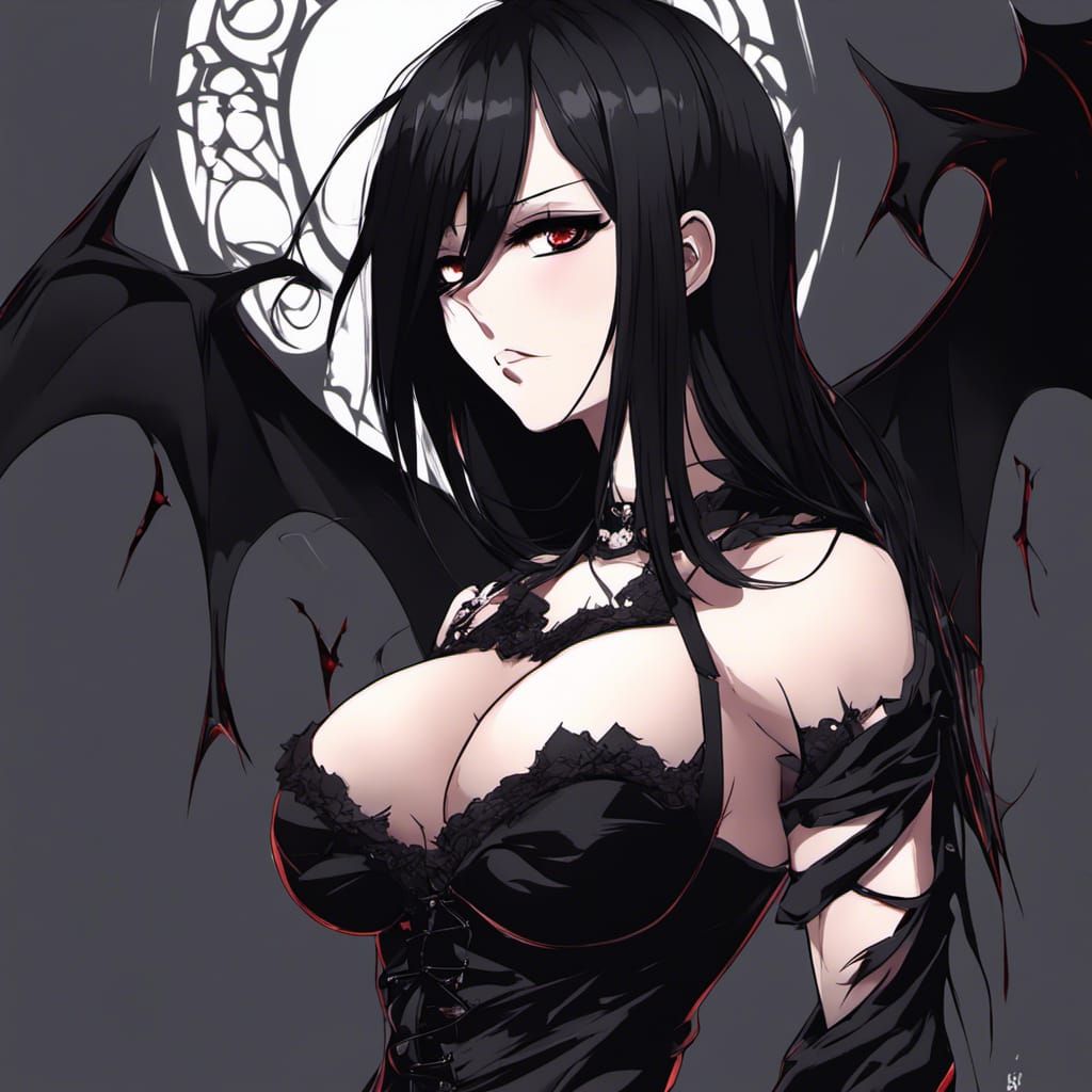 Gothic Anime Girl with Demonic Features