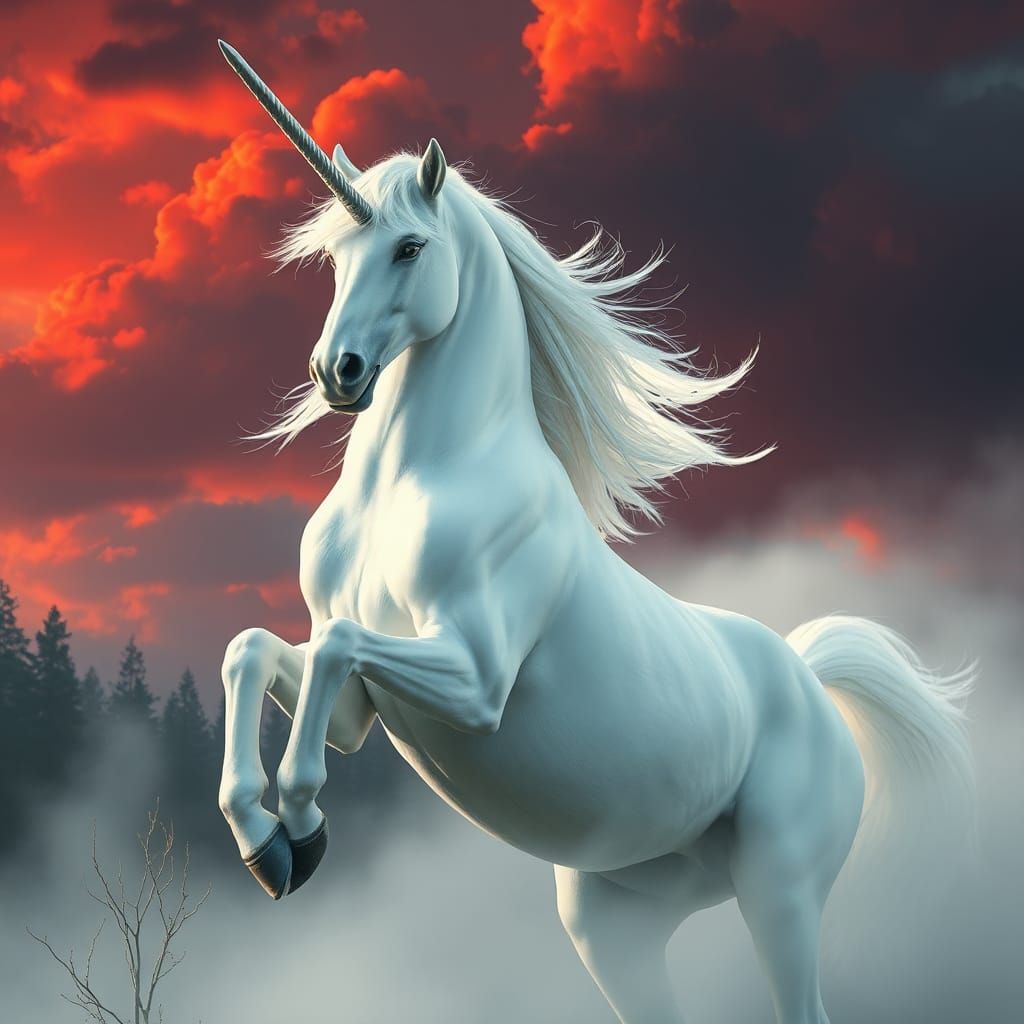 Mythical White Centaur Galloping in Ethereal Forest