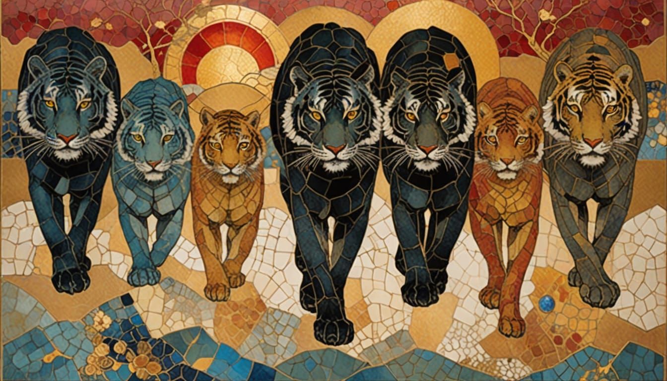 Surrealist Tiger Sunset in Vibrant Colors and Textures