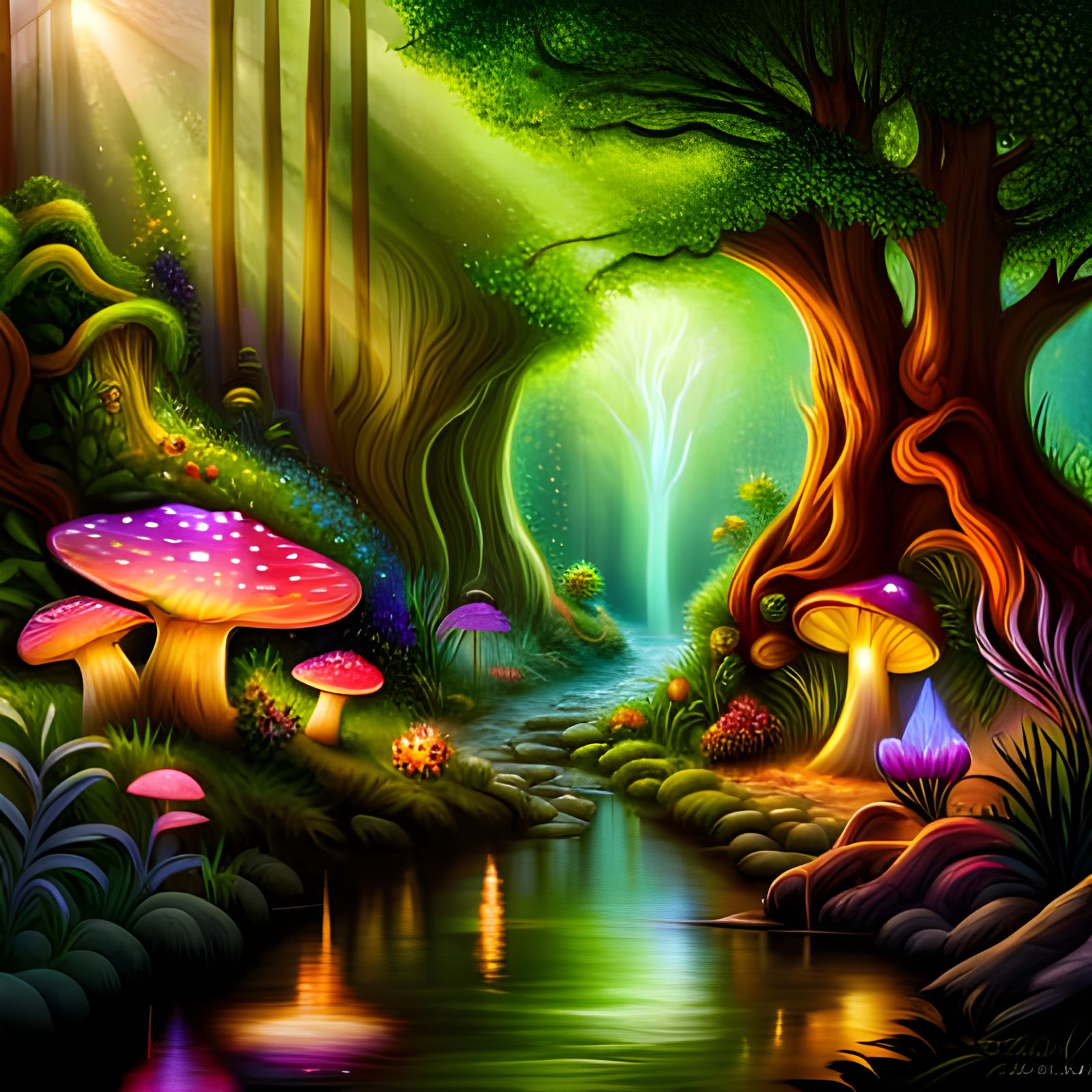 Enchanted Forest with Mythical Creatures: Matte Painting