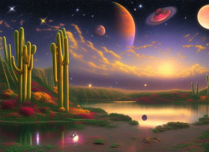 Astral Desert Lake: A Holographic Cosmic Illustration