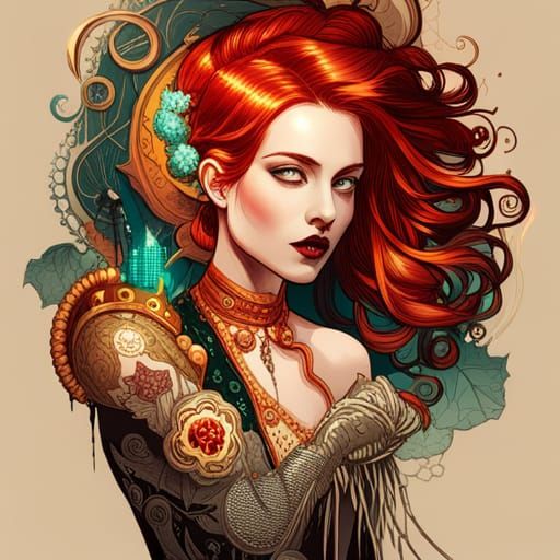 Steampunk Vampire Queen with Golden Outlines