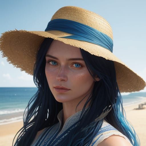 Auburn Beauty in Straw Hat, Digital Portrait