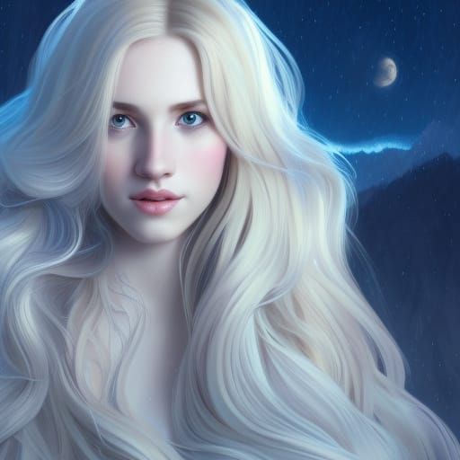 Beautiful Princess Portrait Under Moonlight, Art Nouveau Sty...