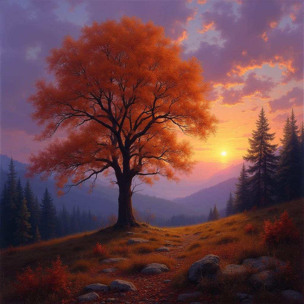 Breathtaking Autumn Landscape in Rich Purple Sunset Colors