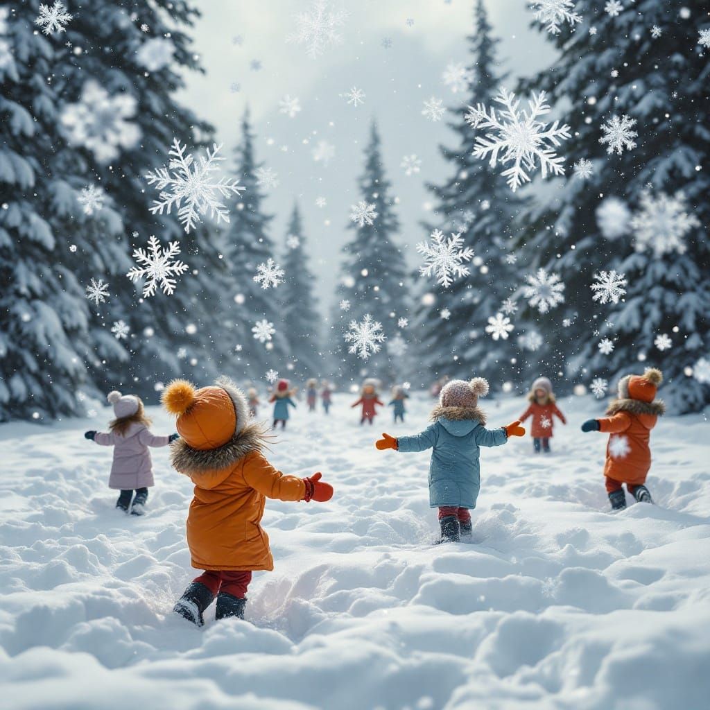 Winter Wonderland: Children Playing in Fresh Snow