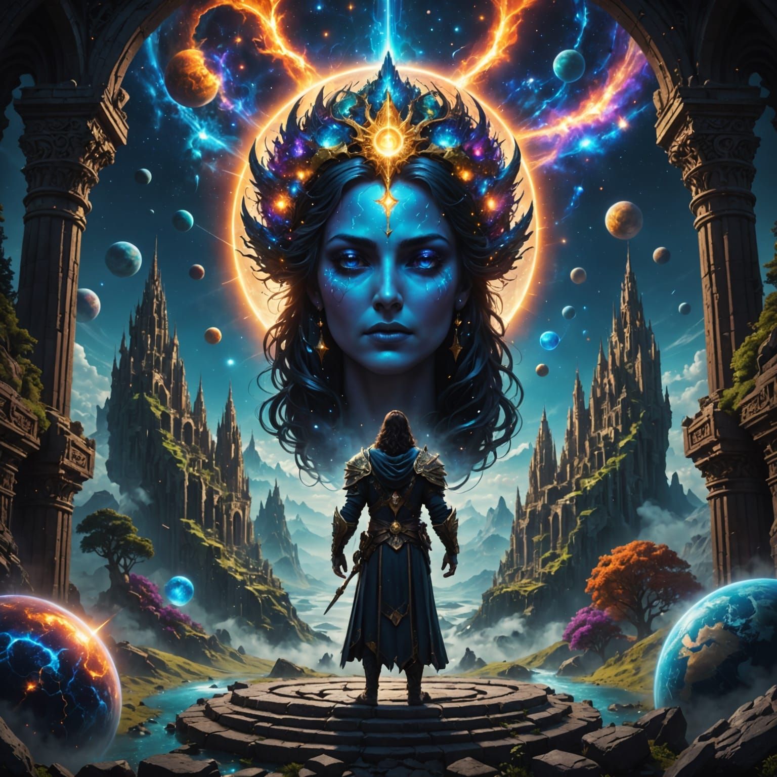 Divine Being Unfolds Celestial Tapestry in Vibrant Dreamscap...