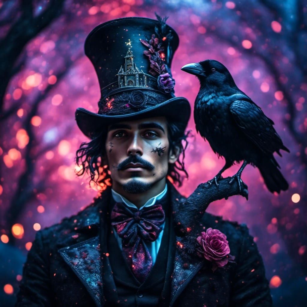 Man with Raven in Gothic Style