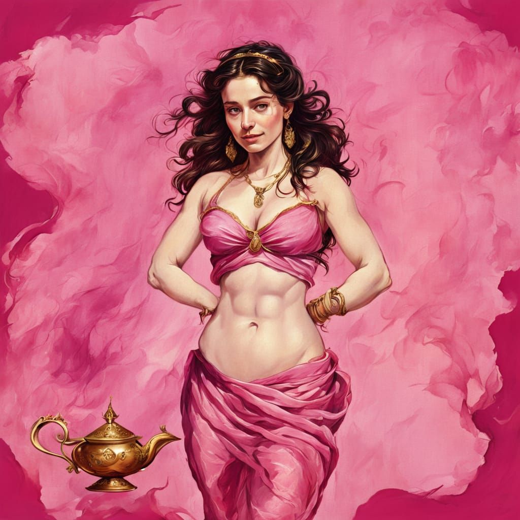 Female Genie in Pink Smoke, Inspired by Renaissance Masters