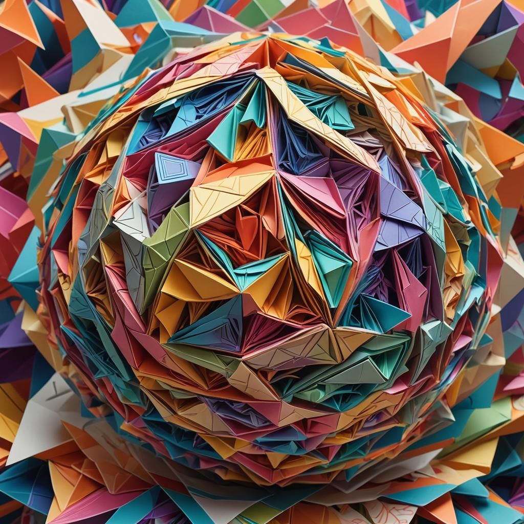 Vibrant Technicolor Origami Sphere in Digital Art