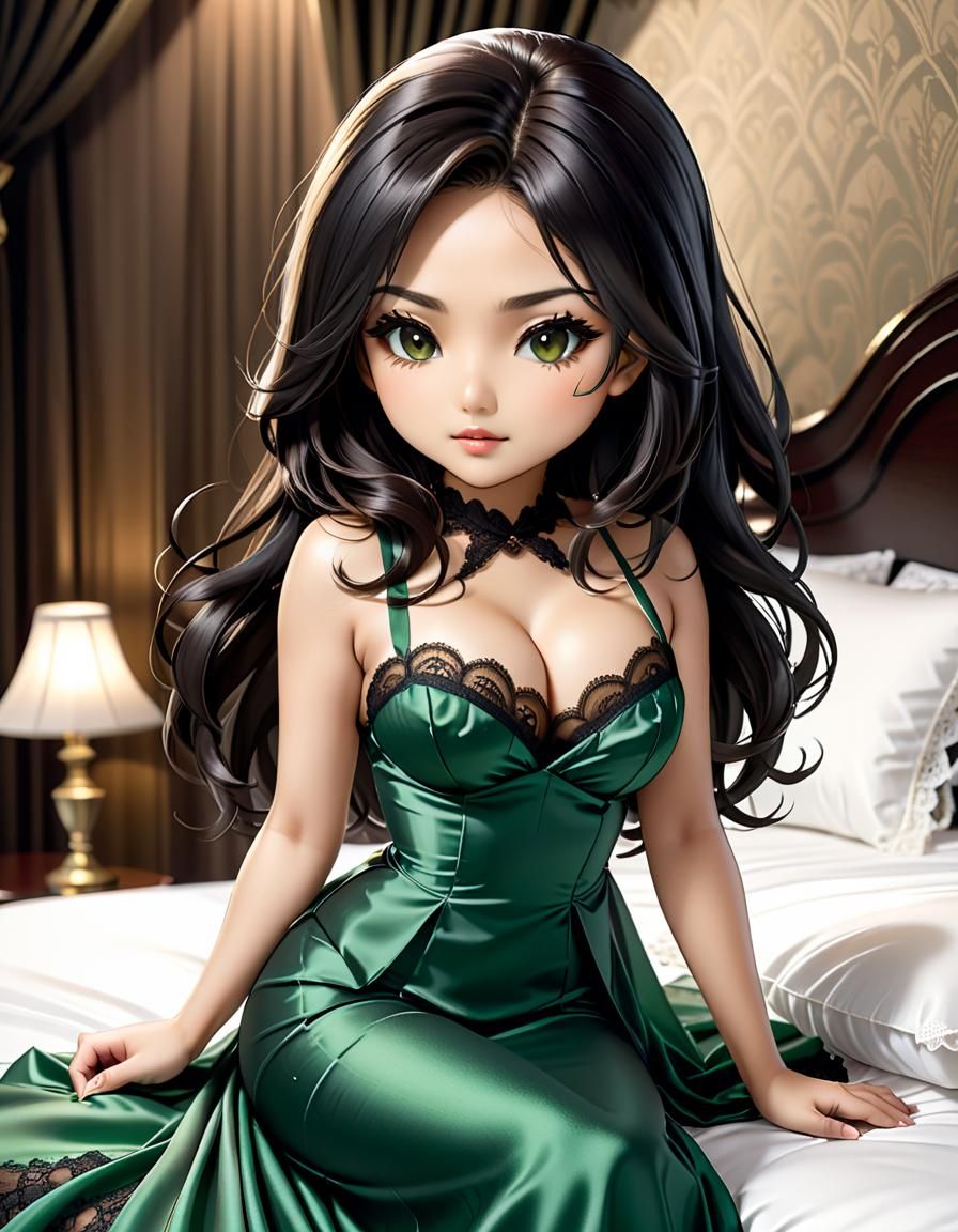 Chibi Indonesian Woman in Silk Lingerie