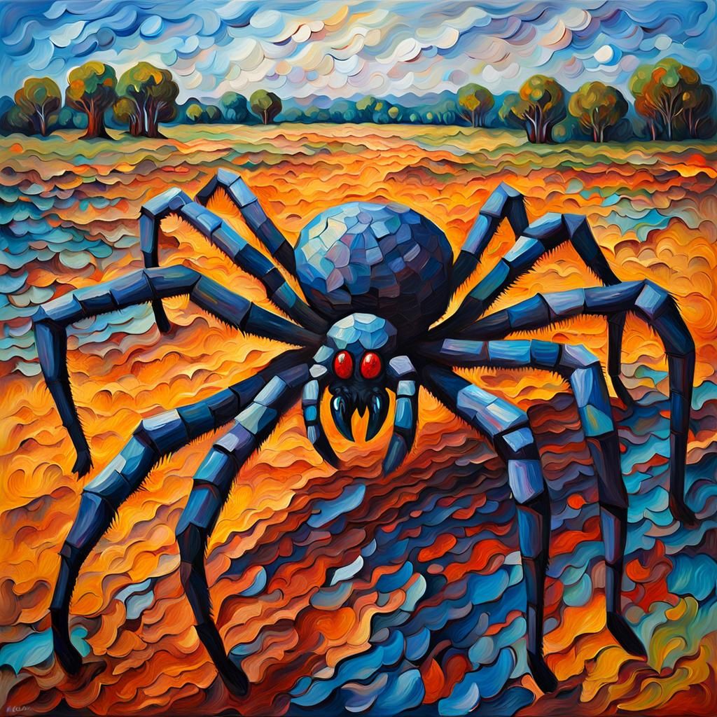 Giant Spider Over Australia in Expressionist Style